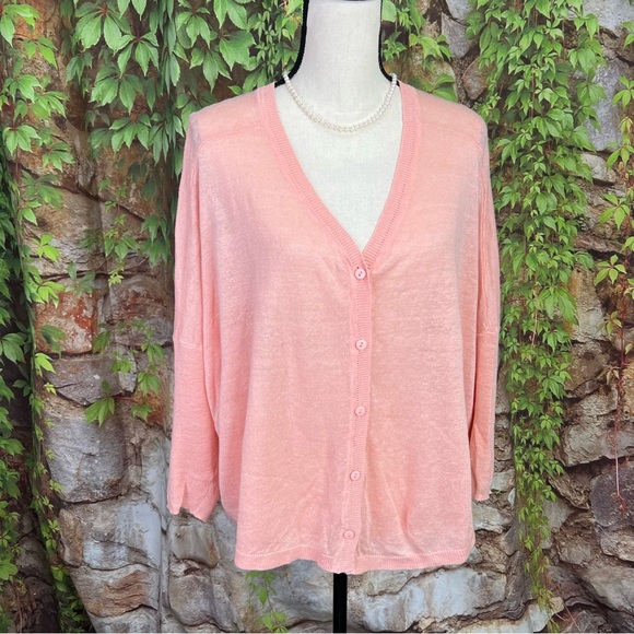 SUNDANCE Pale Peach Linen Cardigan, XL - Picture 2 of 8